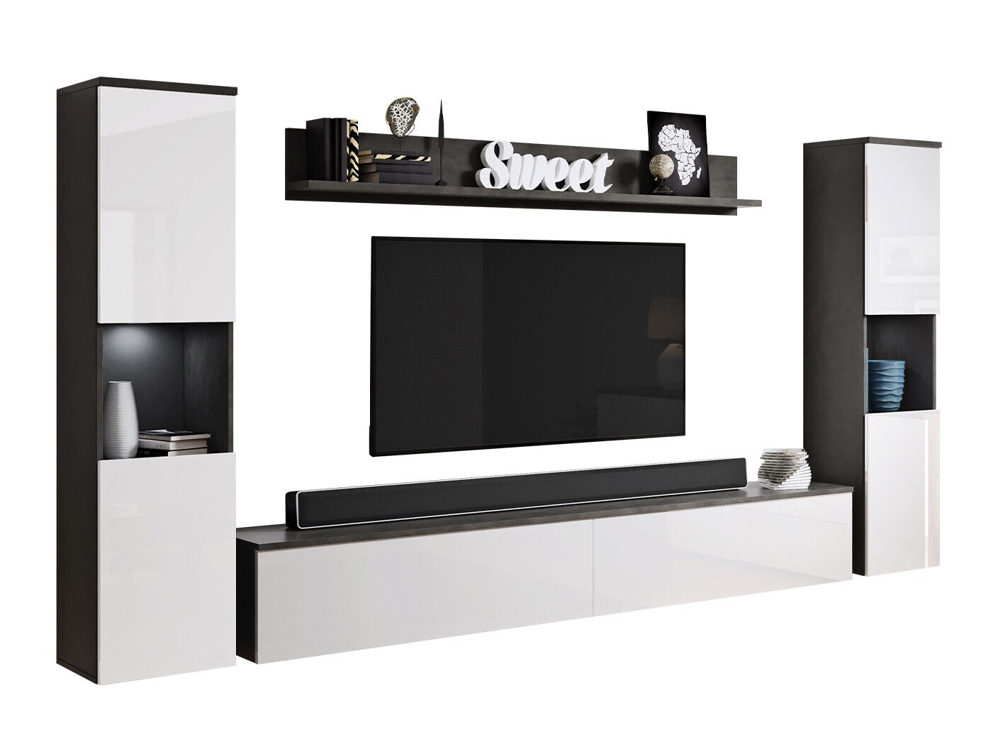 Living room set Sarasota 131 (Dark grey + Glossy white)