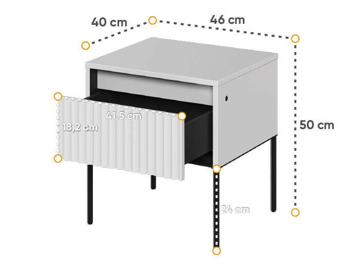 Bedside table Fernolu 111 (White + Black)
