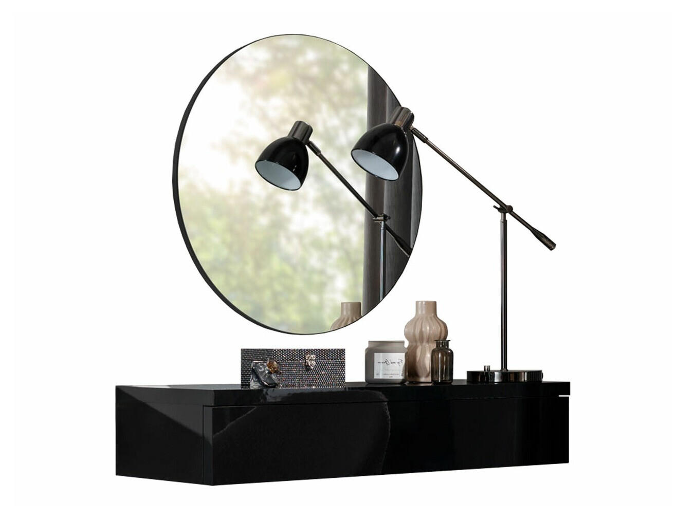 Dressing table Delpher I (Black + Glossy black)