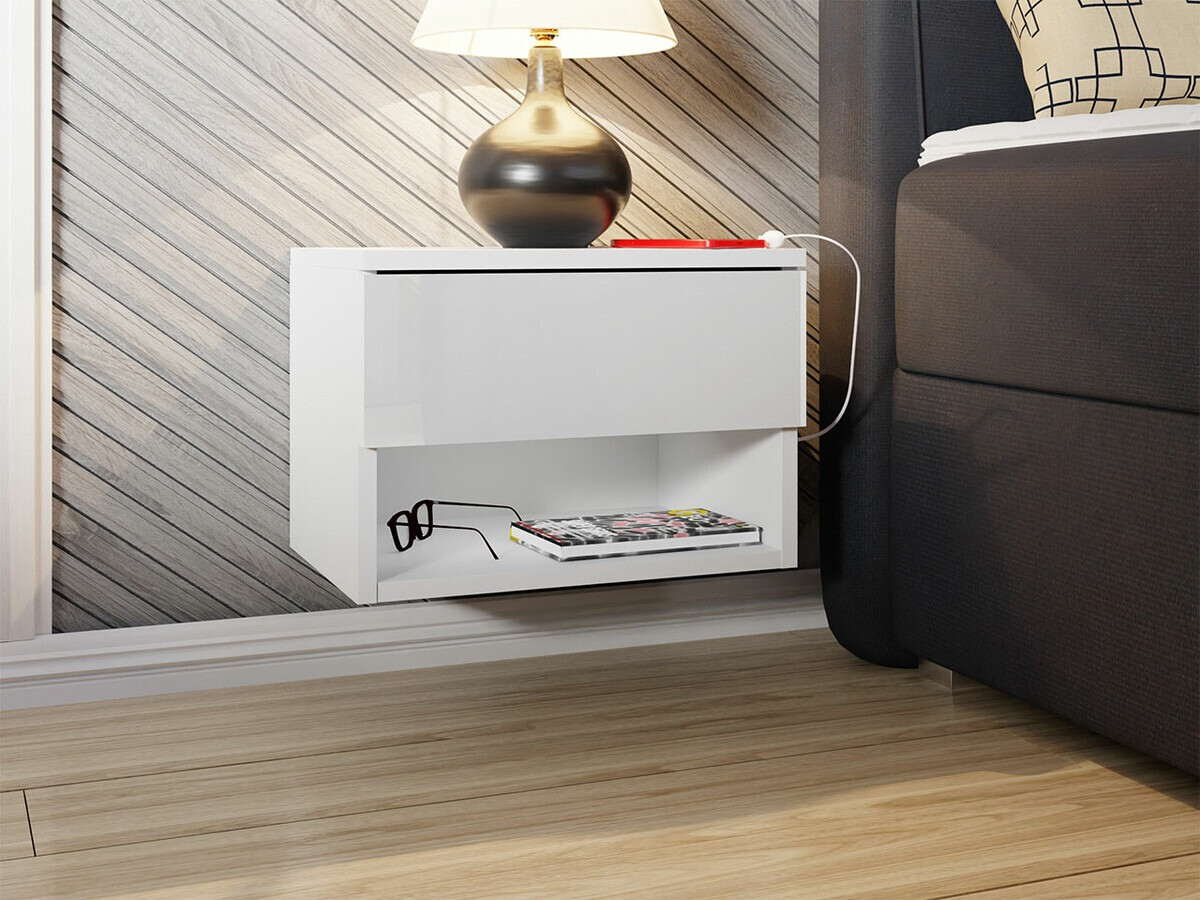 Bedside table Papilix (White + Glossy white)