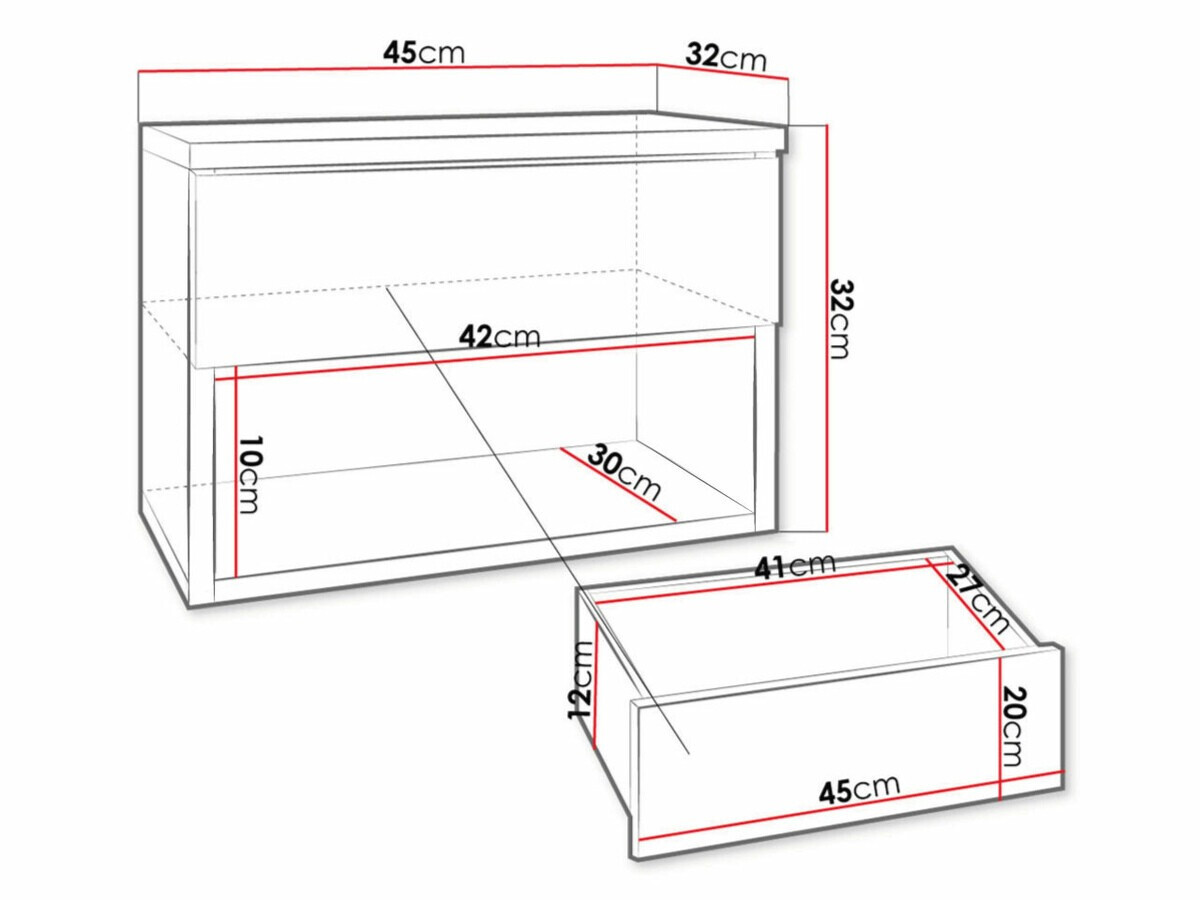 Bedside table Papilix (White + Glossy white)