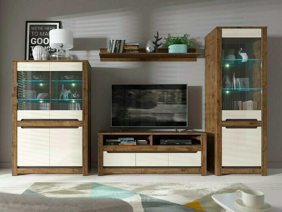 Bookcase Ophevaru 107 (Glossy cream + April oak)