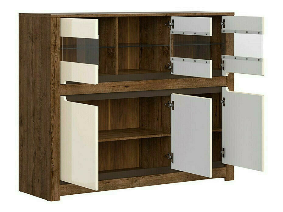 Sideboard Ophevaru 102 (Glossy cream + April oak)