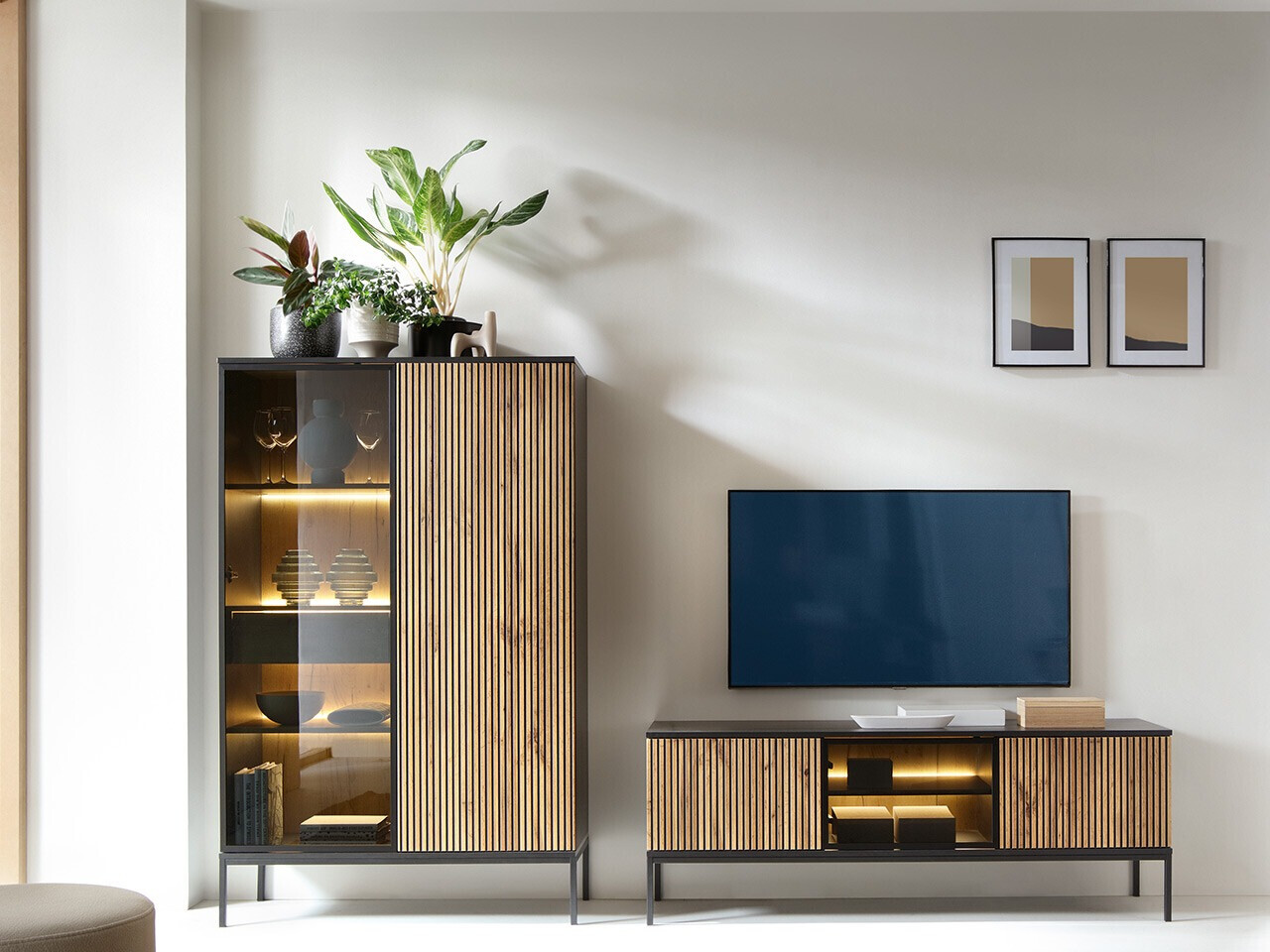 Living room set Manal I (Black + Wotan Oak)