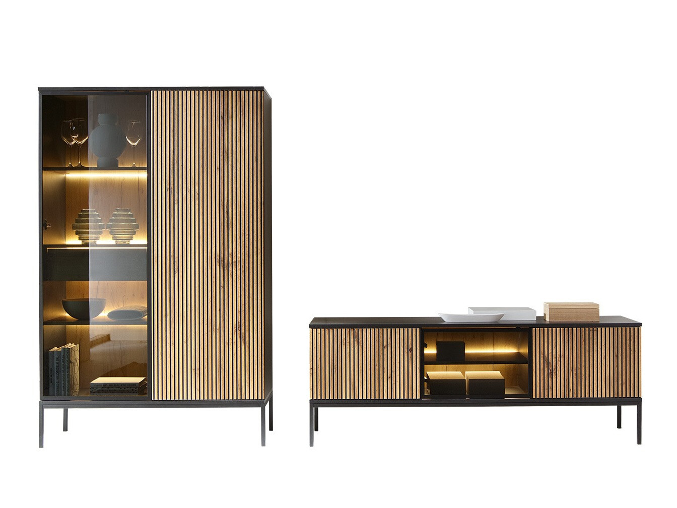 Living room set Manal I (Black + Wotan Oak)