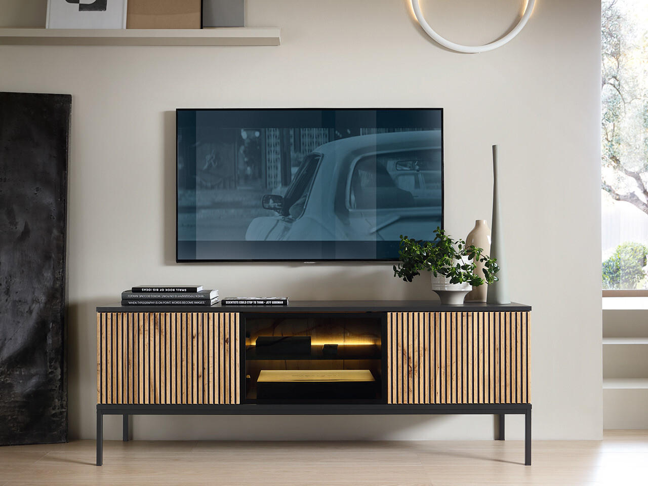 TV stand Manal (Black + Wotan Oak)