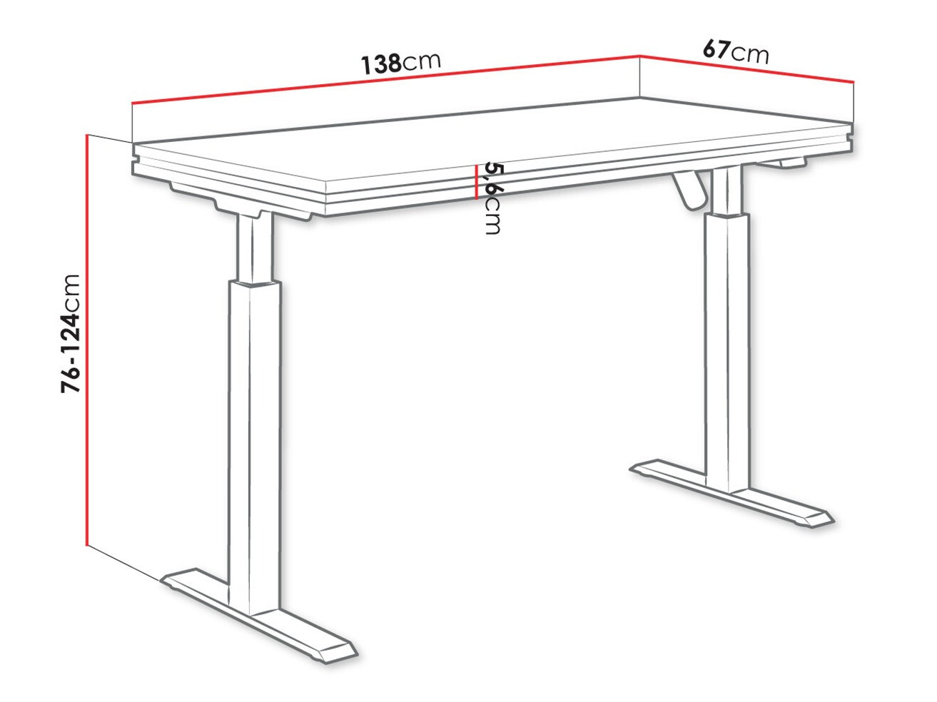 Height-adjustable desk Tucson 170 (Light grey + Matte black)