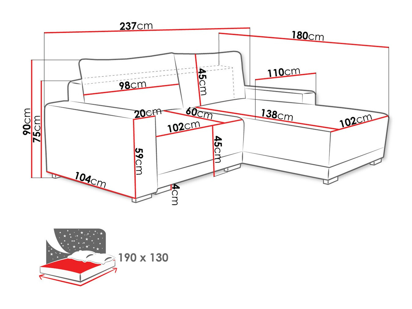 Corner sofa Columbus 204 (Tilia 01)