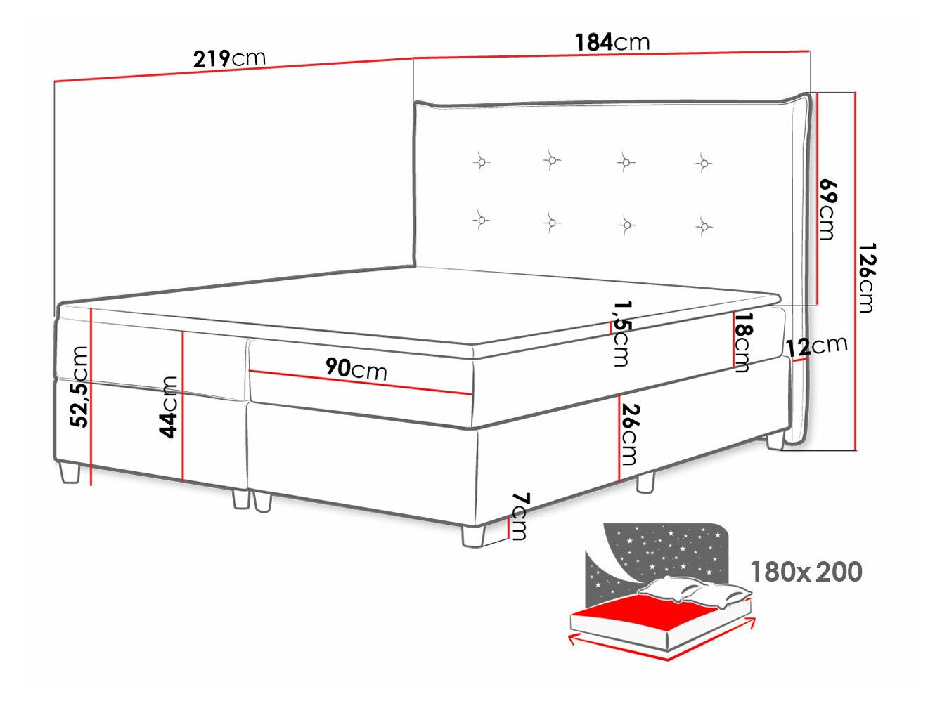 Continental bed Titulus (Uttario Velvet 2955)