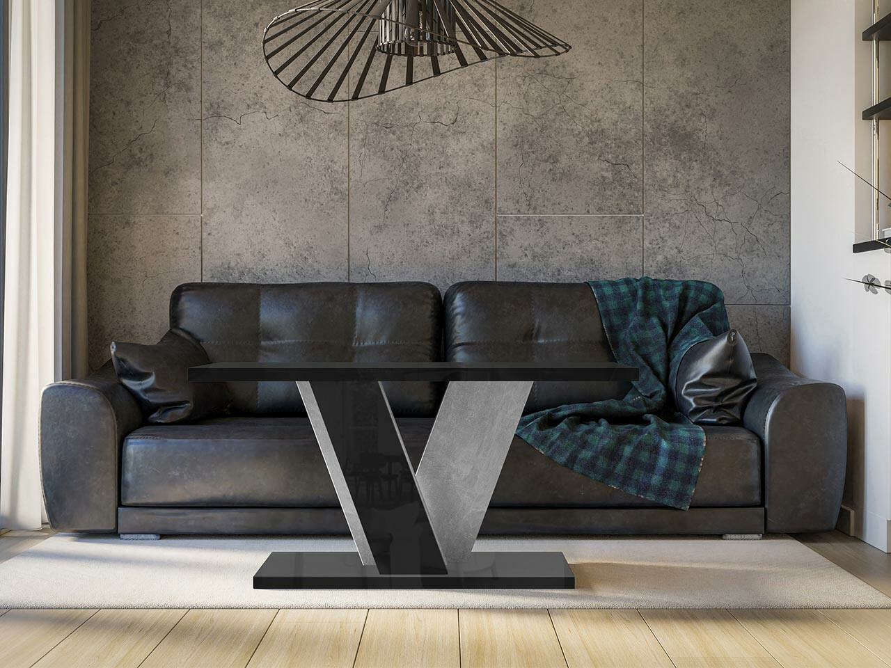 Coffee table Goodyear 128 (Glossy black + Concrete)