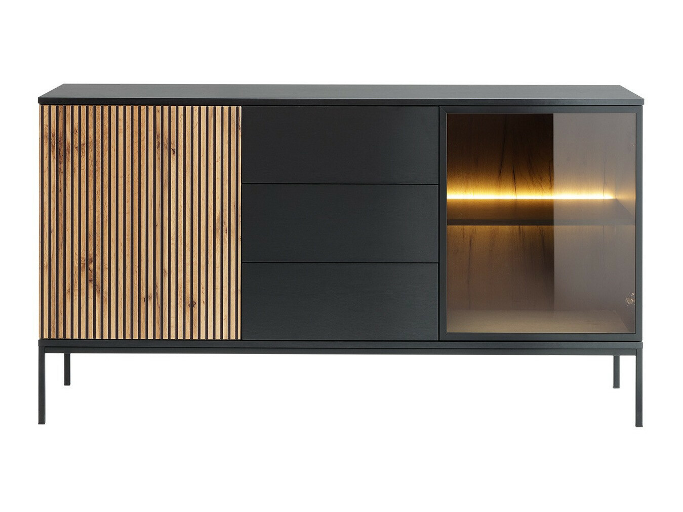 Chest of drawers Manal (Black + Wotan Oak)