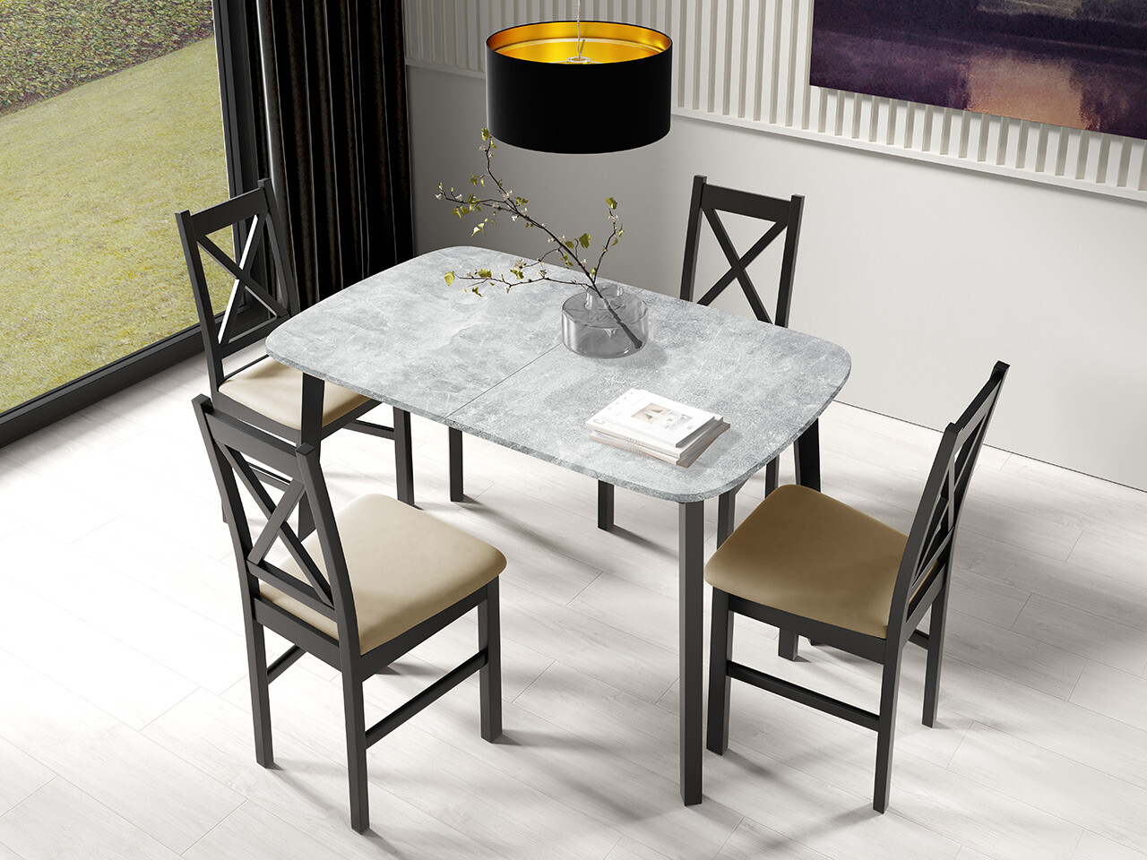 Table Edmond 110 (Grey marble + Black)