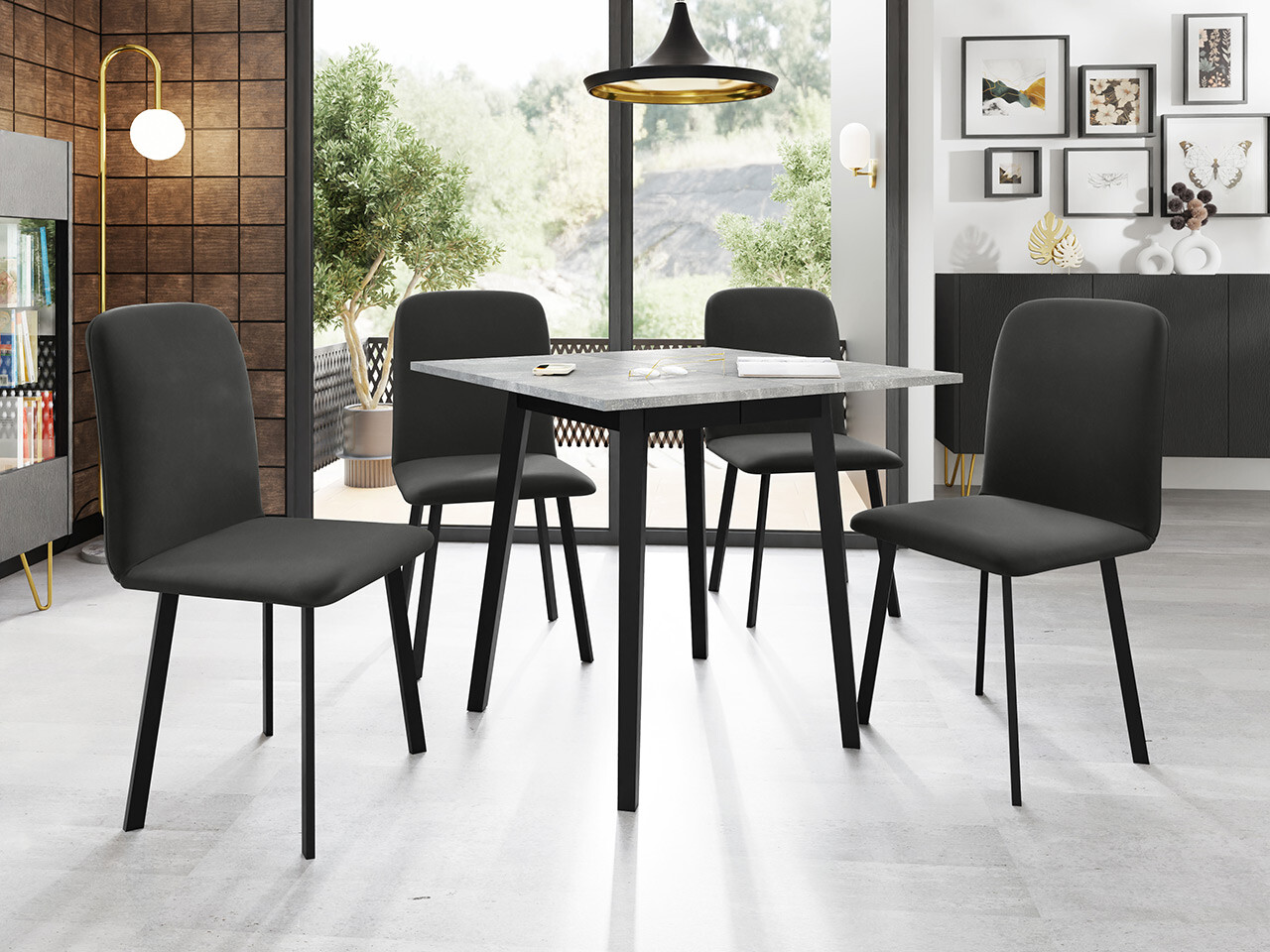 Dining set Edmond 116 (Grey marble + Black)