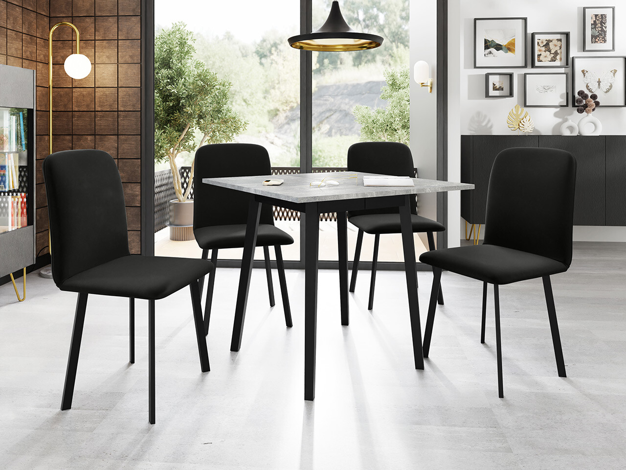 Dining set Edmond 116 (Grey marble + Black)