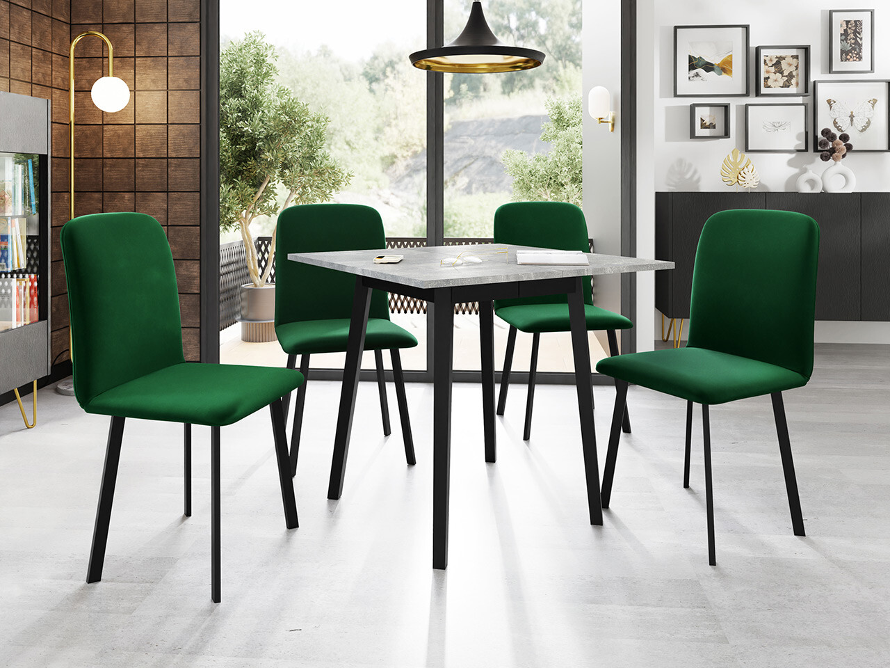 Dining set Edmond 116 (Grey marble + Black)