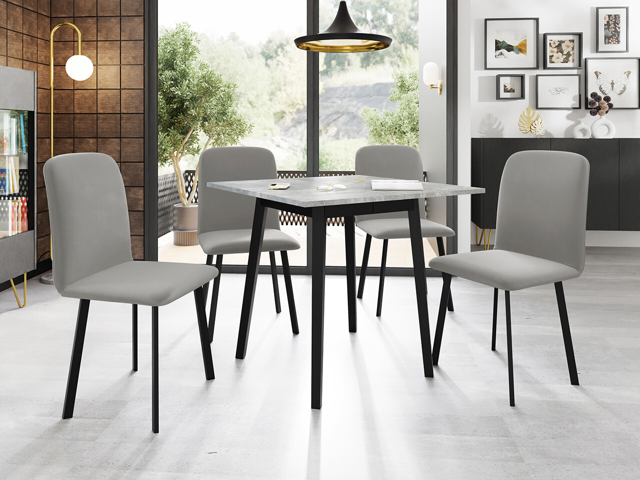Dining set Edmond 116 (Grey marble + Black)