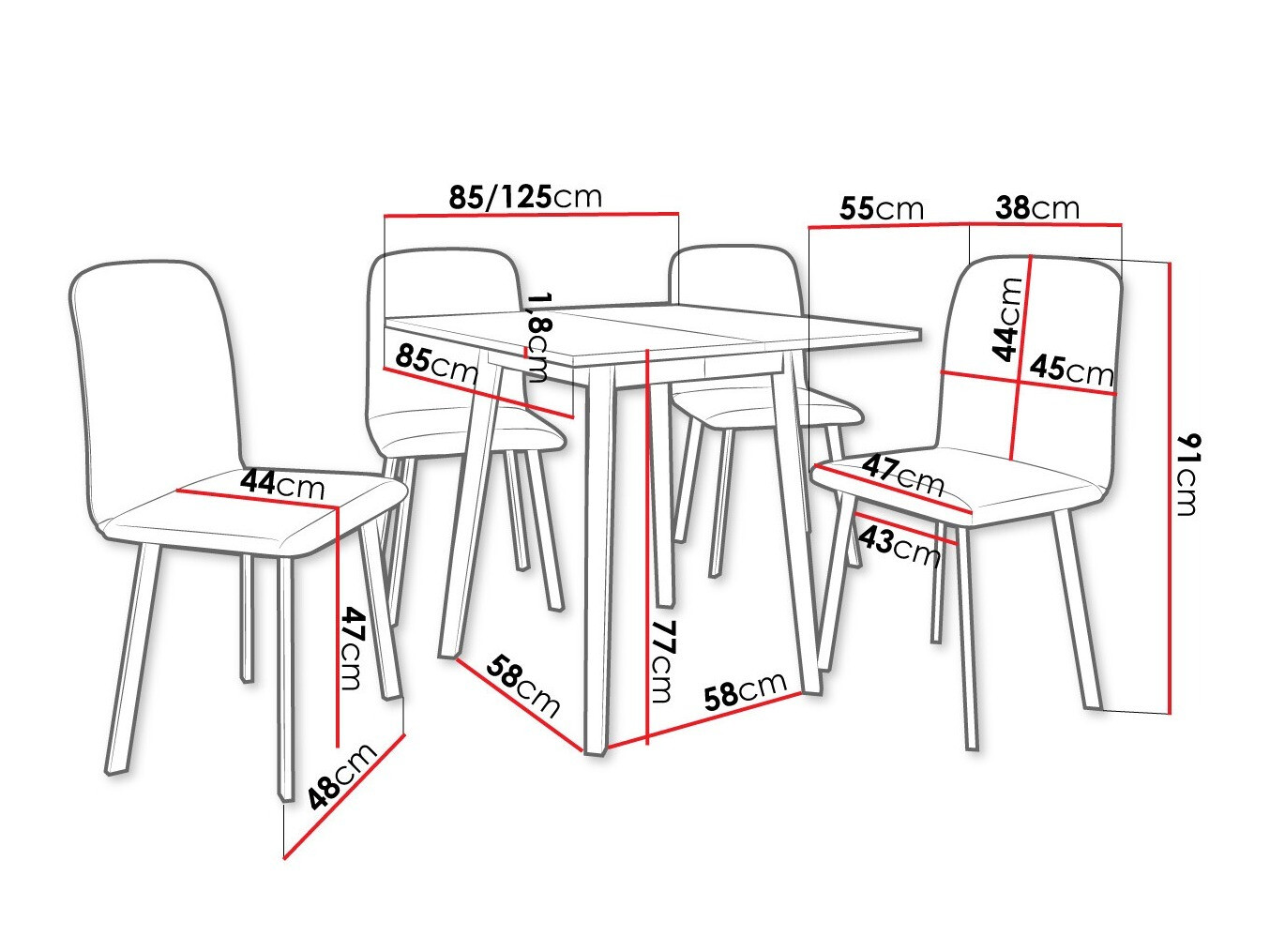 Dining set Edmond 116 (Grey marble + Black)