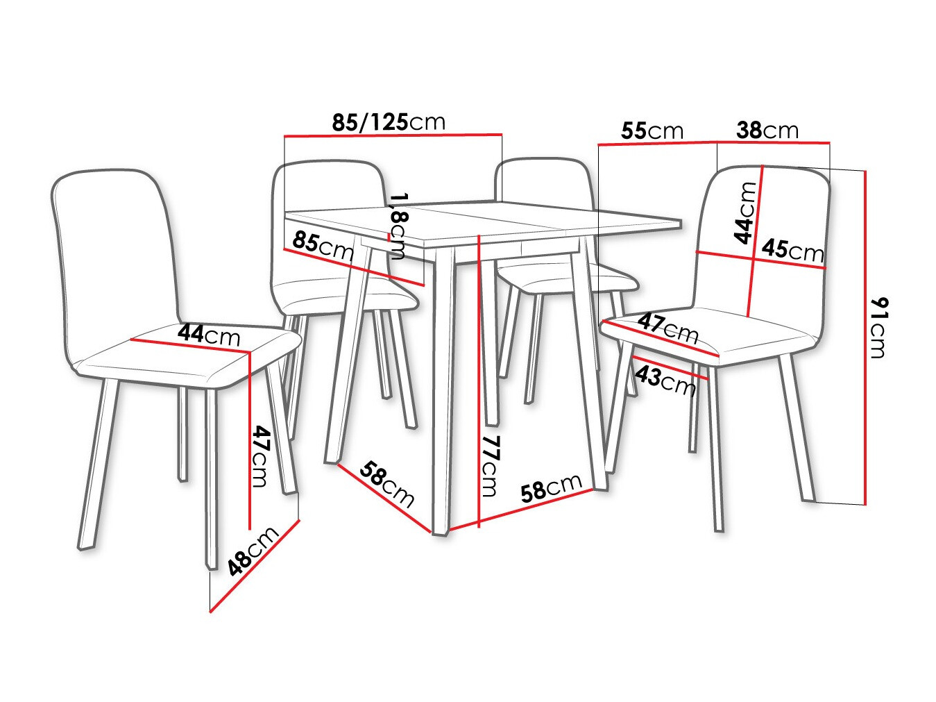 Dining set Edmond 116 (White + Black)