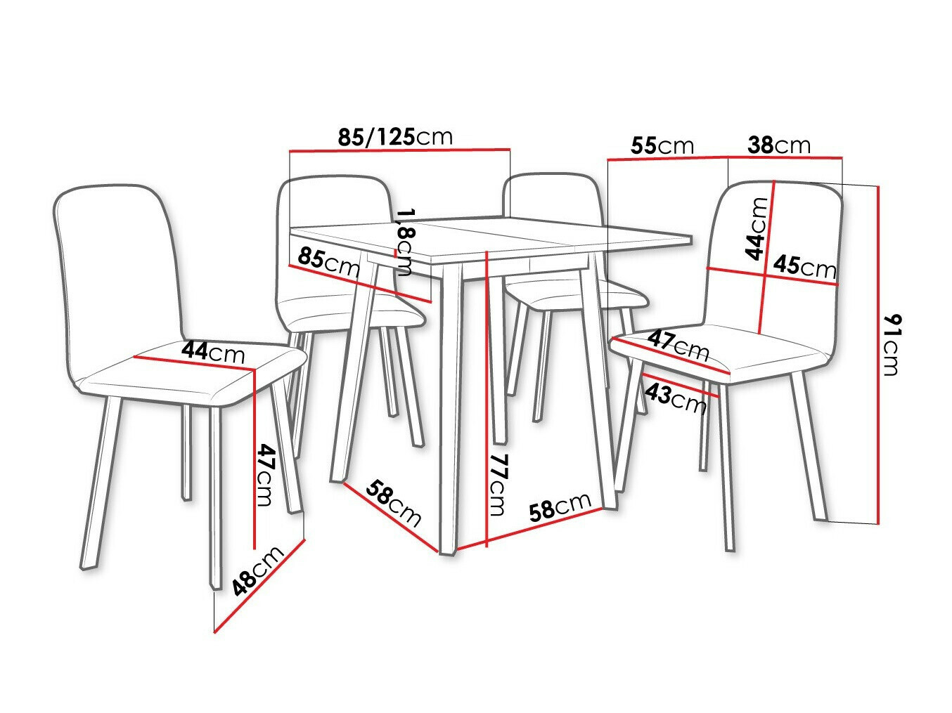 Dining set Edmond 116 (White + Black)