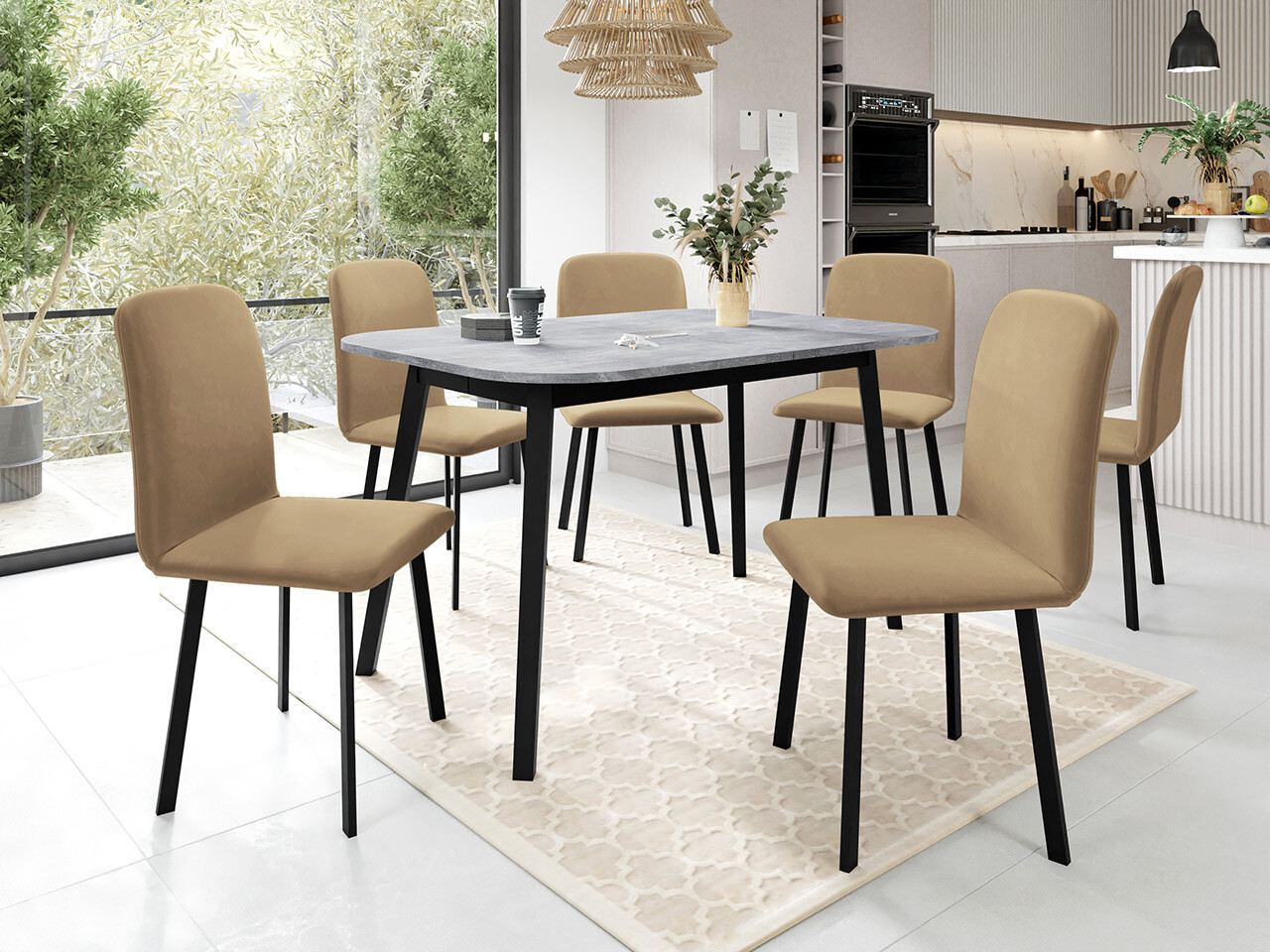 Dining set Edmond 117 (Grey marble + Black)