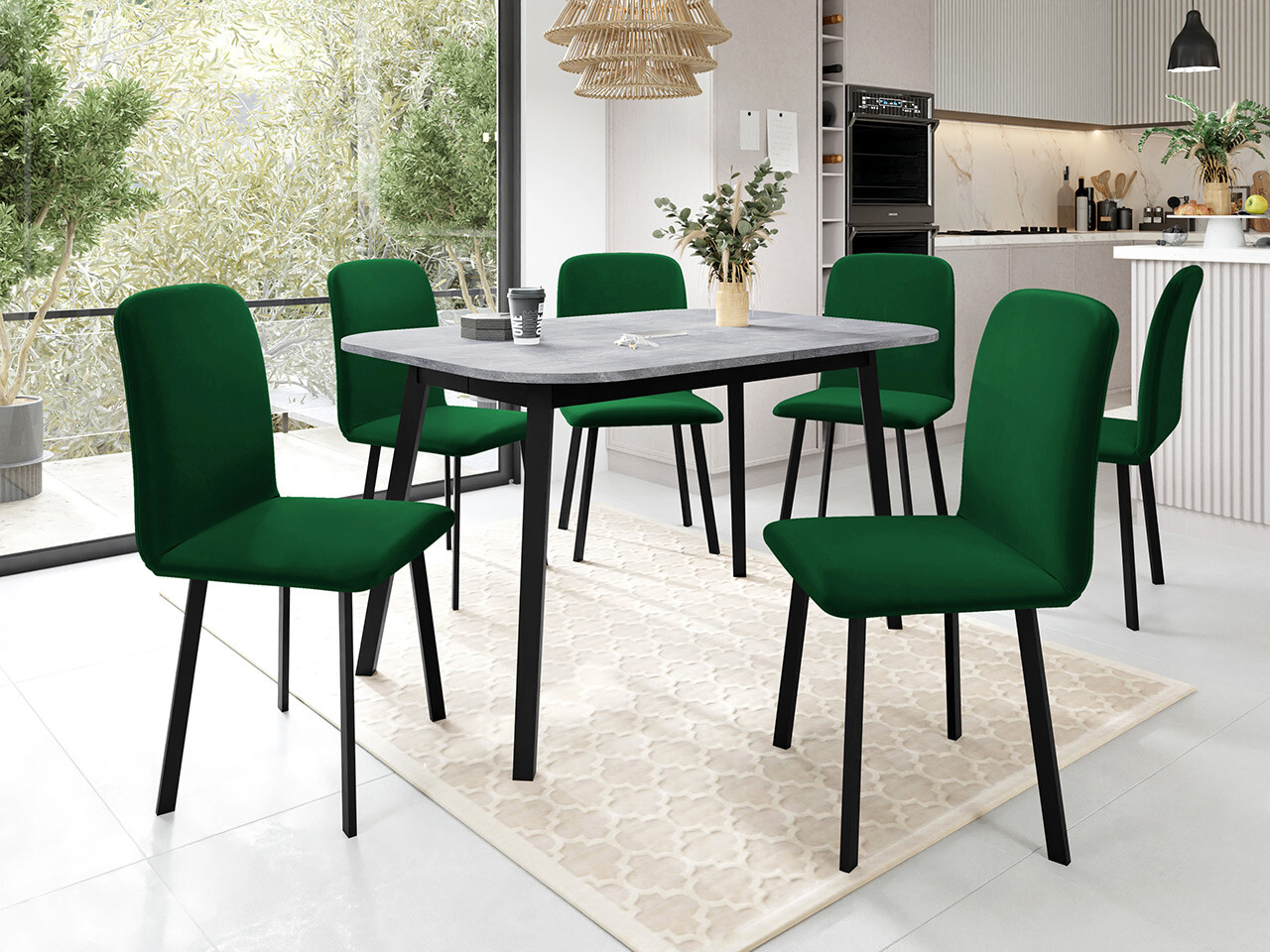 Dining set Edmond 117 (Grey marble + Black)