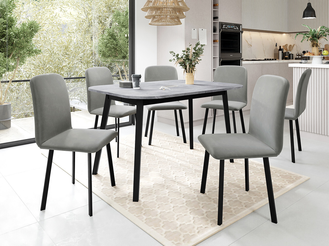 Dining set Edmond 117 (Grey marble + Black)