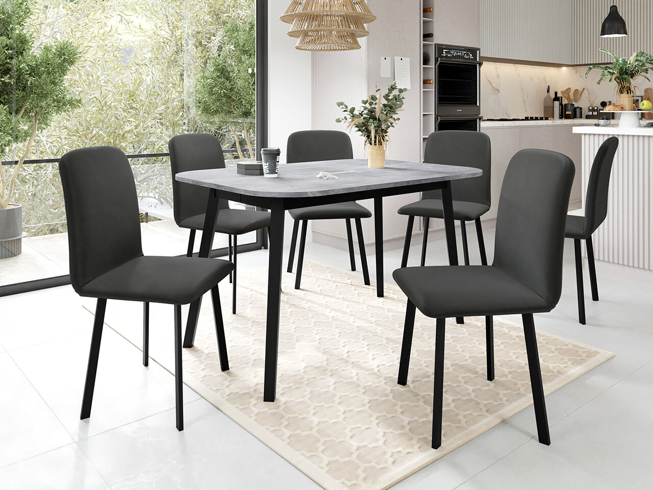Dining set Edmond 117 (Grey marble + Black)