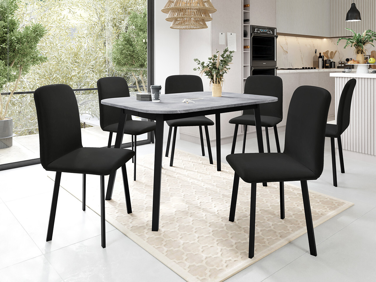 Dining set Edmond 117 (Grey marble + Black)