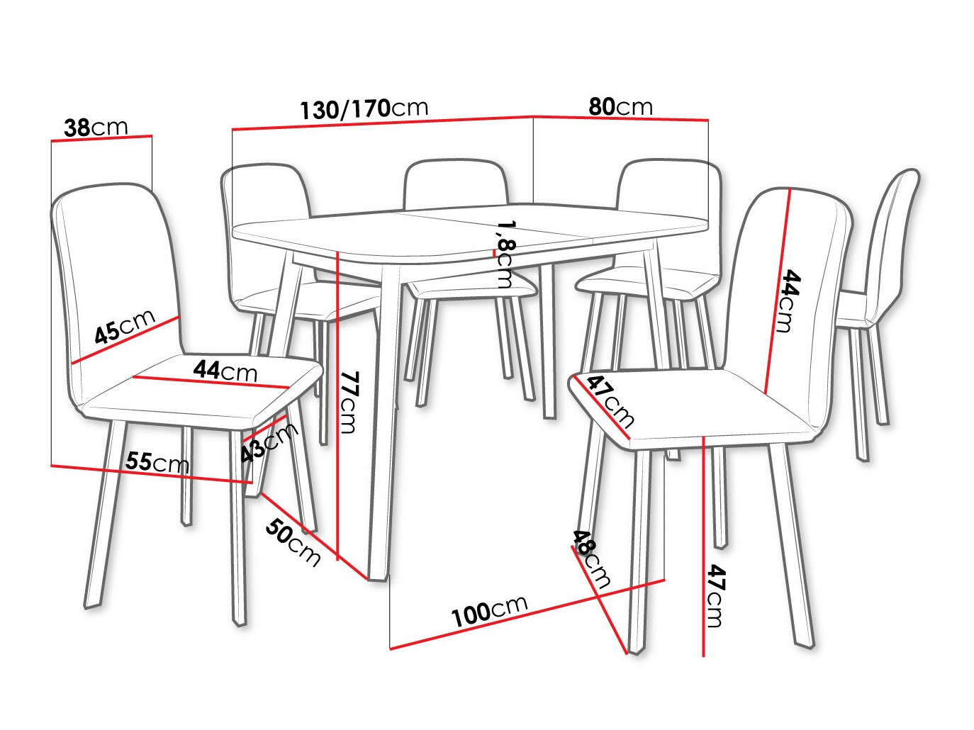 Dining set Edmond 117 (Grey marble + Black)