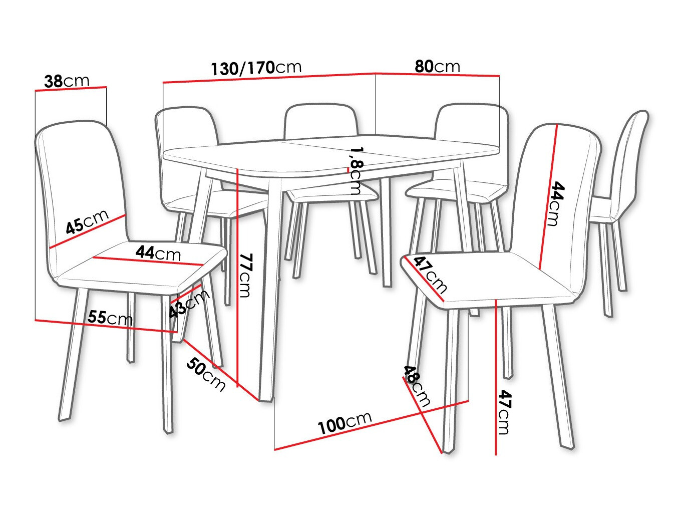 Dining set Edmond 117 (Grey marble + Black)