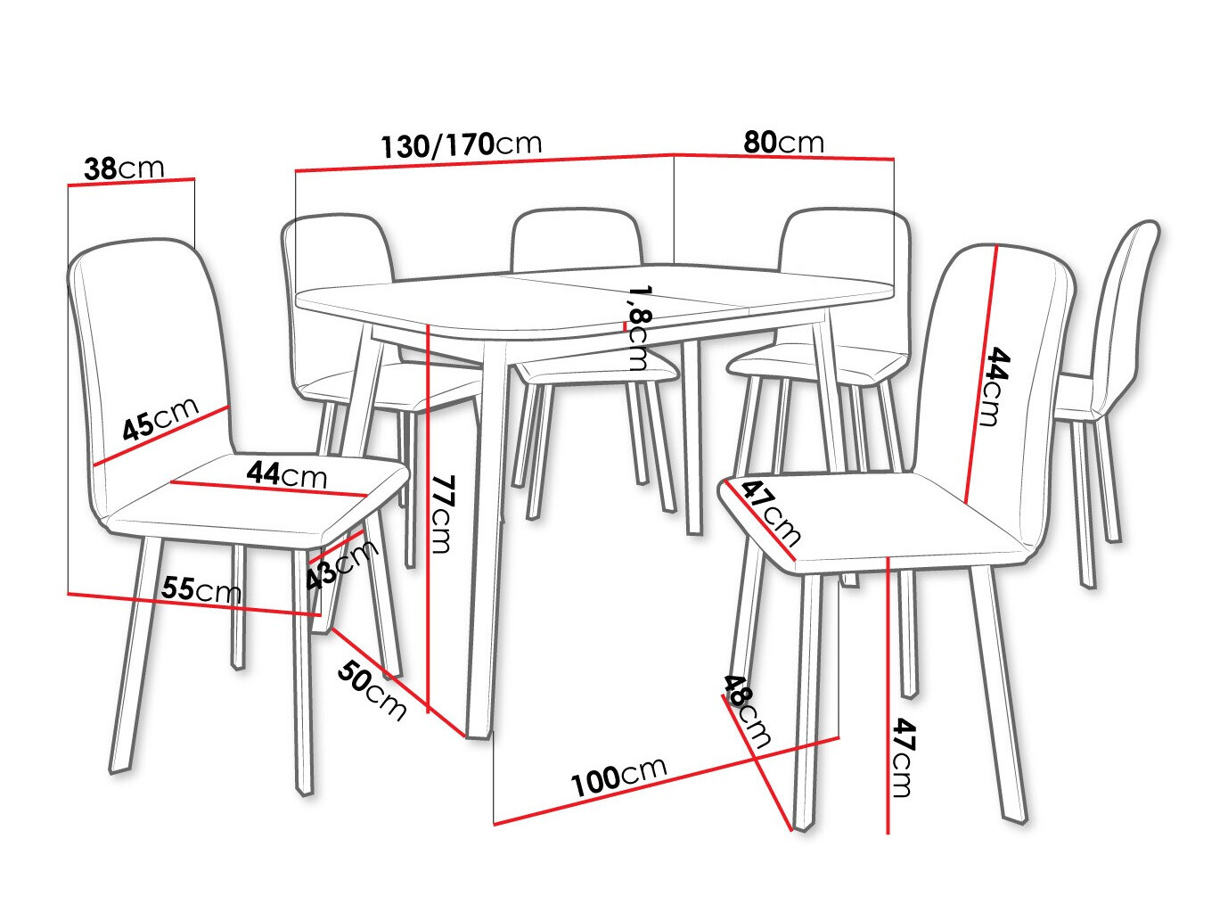 Dining set Edmond 117 (White + Black)