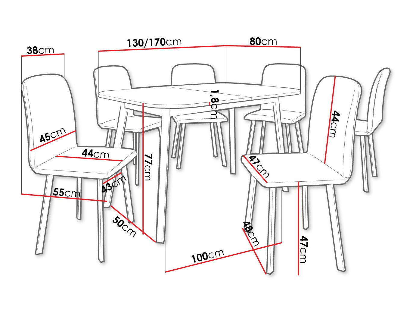 Dining set Edmond 117 (White + Black)