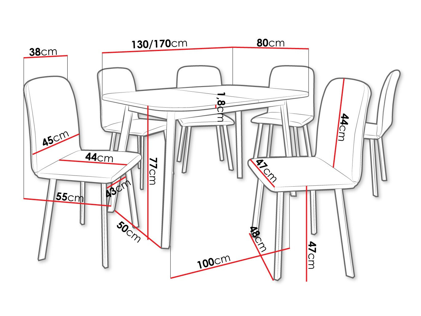 Dining set Edmond 117 (White + Black)