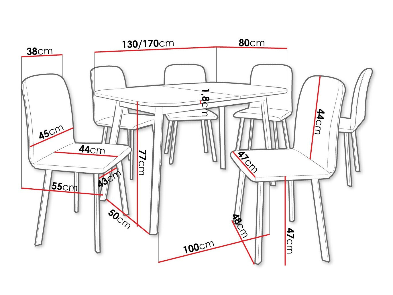 Dining set Edmond 117 (Grey marble + Black)