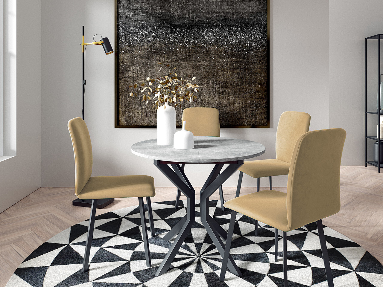 Dining set Edmond 118 (Grey marble + Black)