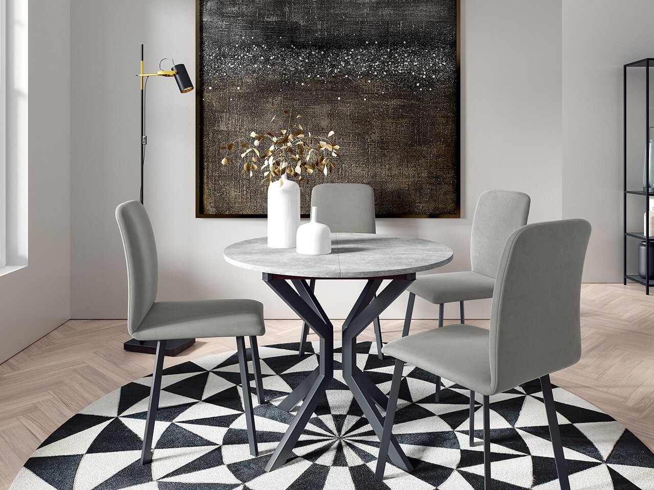Dining set Edmond 118 (Grey marble + Black)