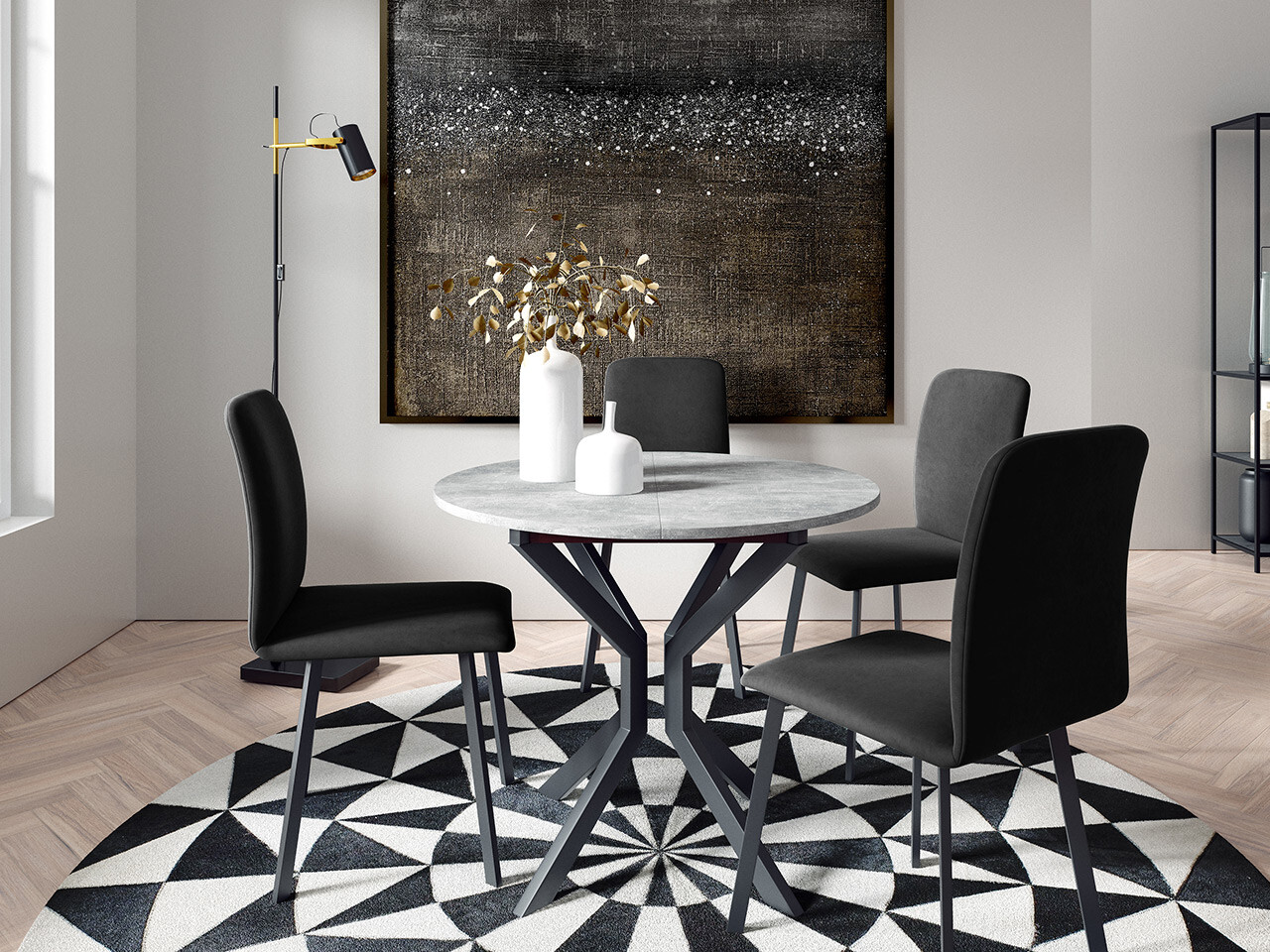 Dining set Edmond 118 (Grey marble + Black)