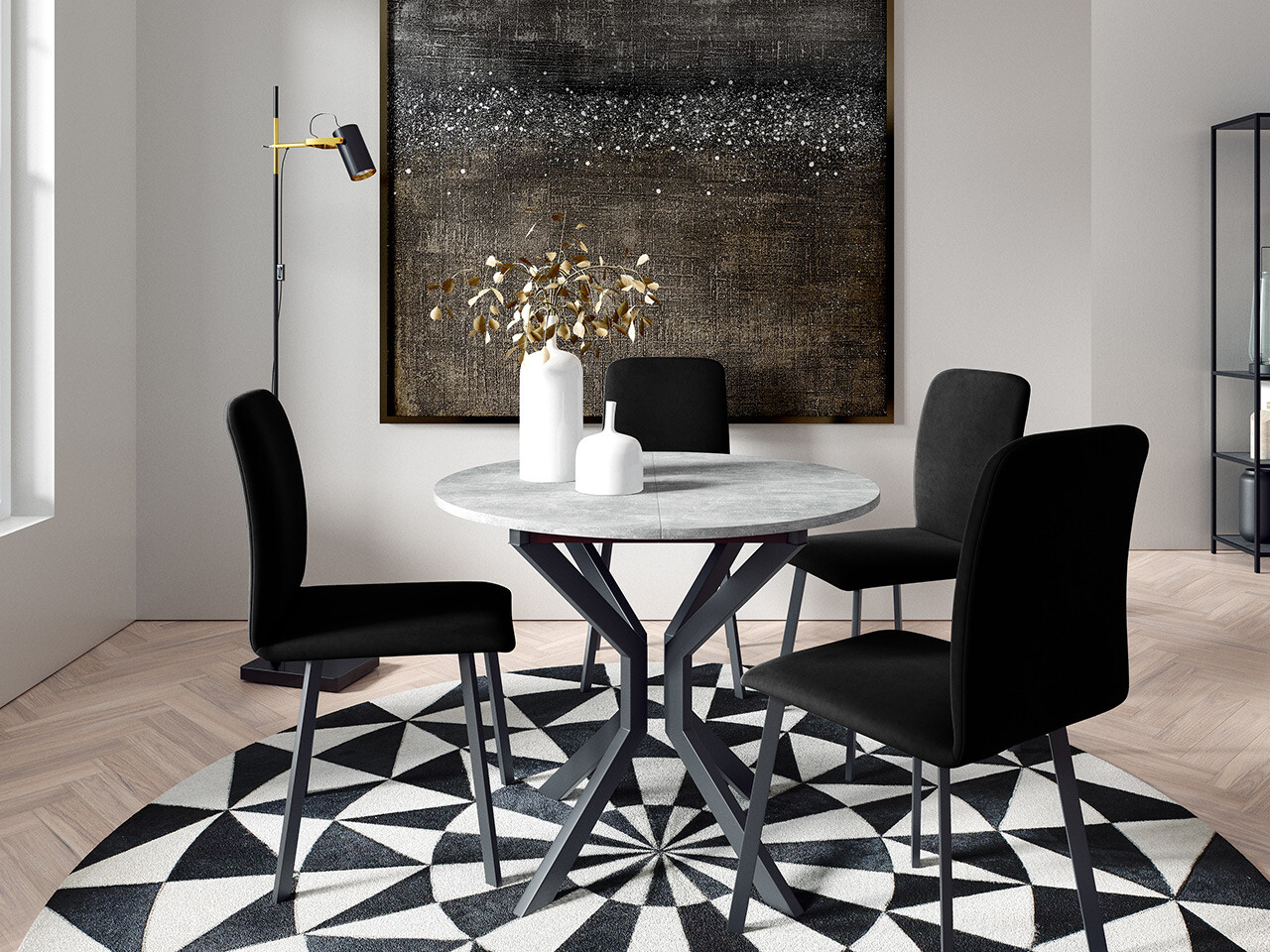 Dining set Edmond 118 (Grey marble + Black)