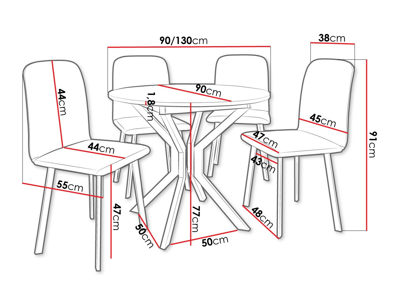 Dining set Edmond 118 (White + Black)