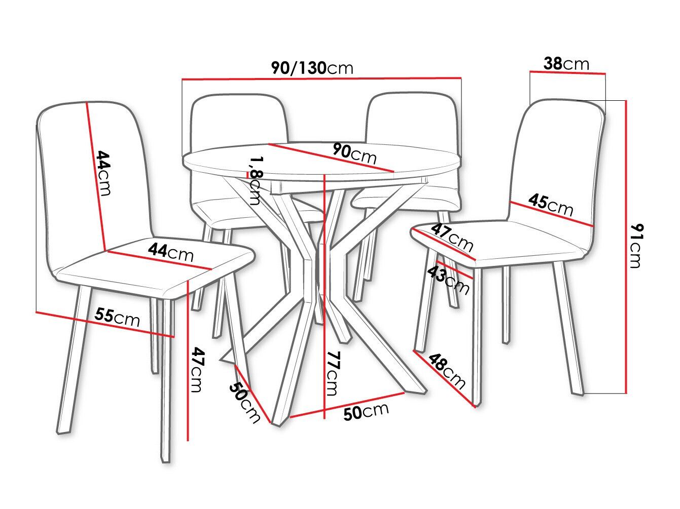 Dining set Edmond 118 (White + Black)