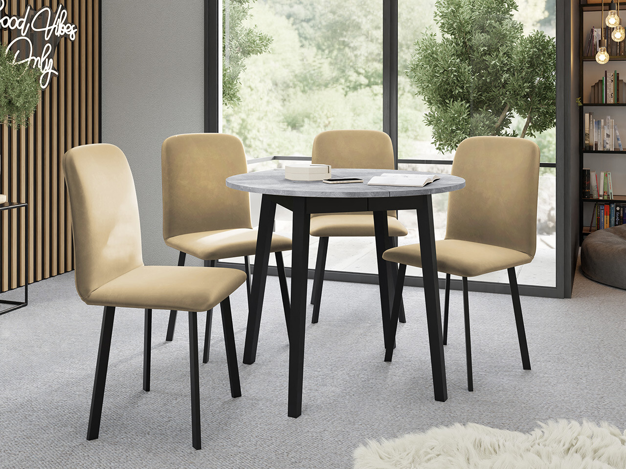 Dining set Edmond 119 (Grey marble + Black)
