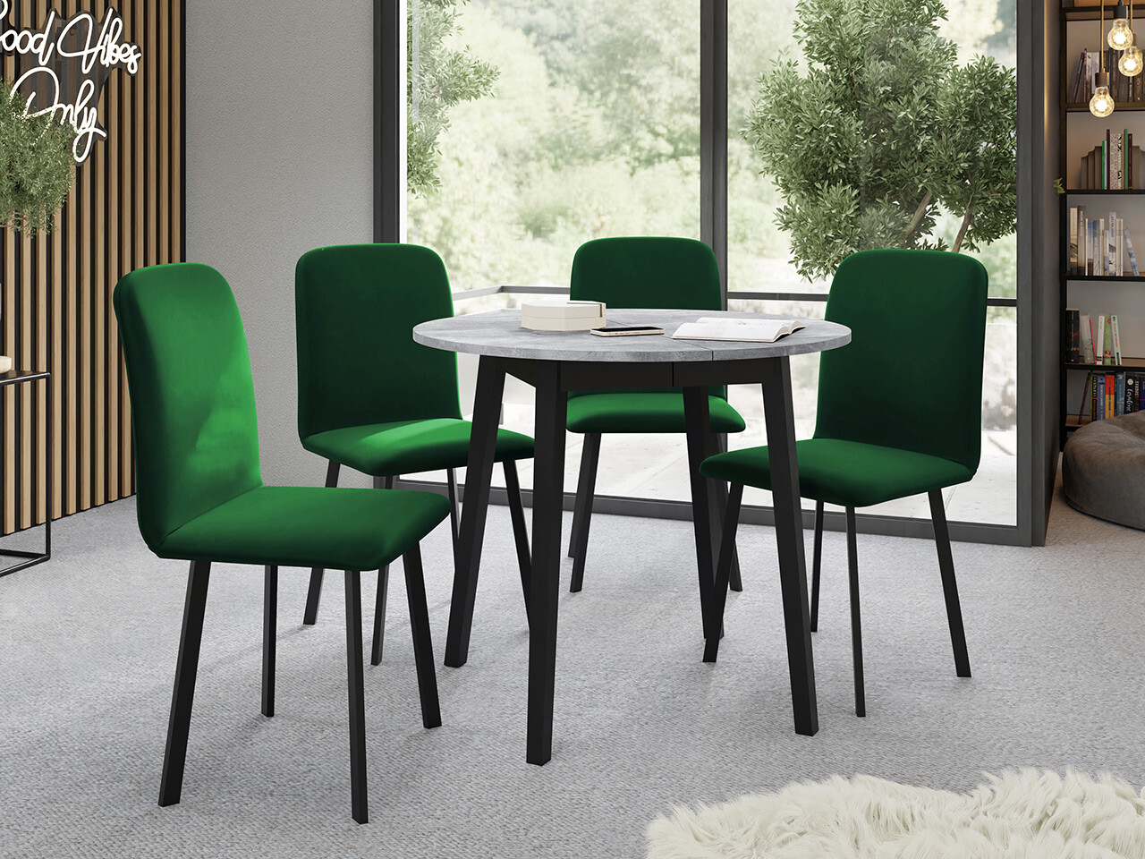 Dining set Edmond 119 (Grey marble + Black)