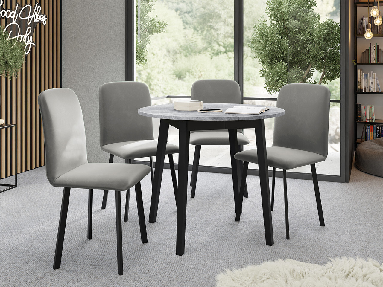 Dining set Edmond 119 (Grey marble + Black)