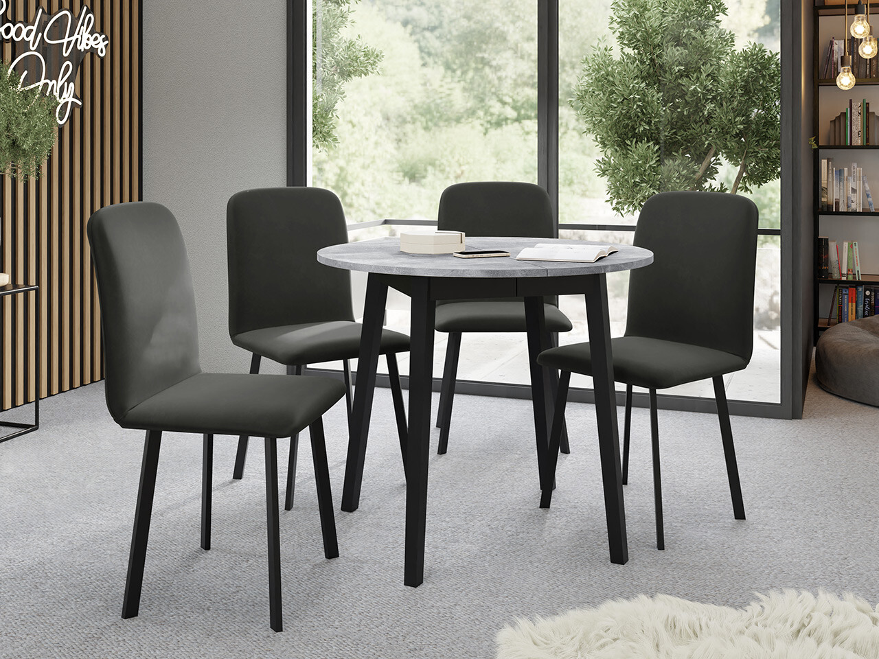 Dining set Edmond 119 (Grey marble + Black)