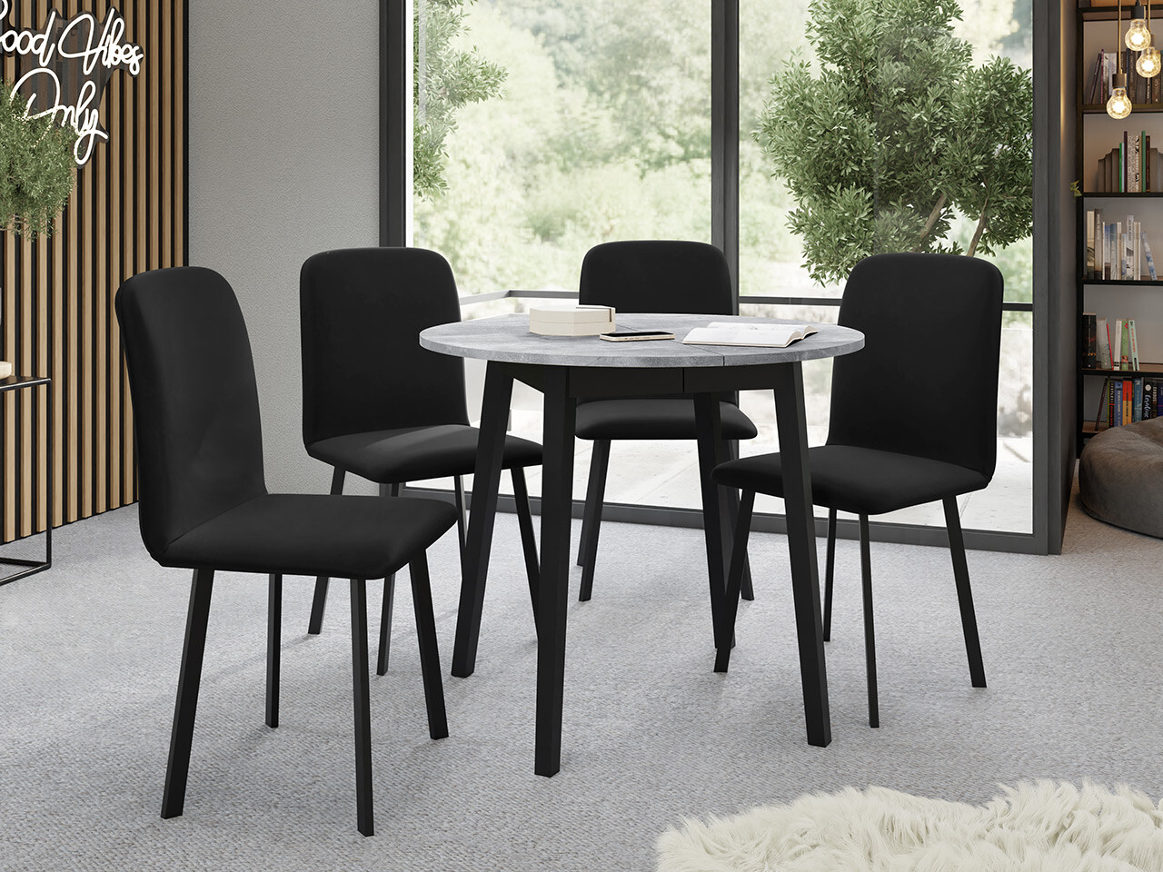 Dining set Edmond 119 (Grey marble + Black)