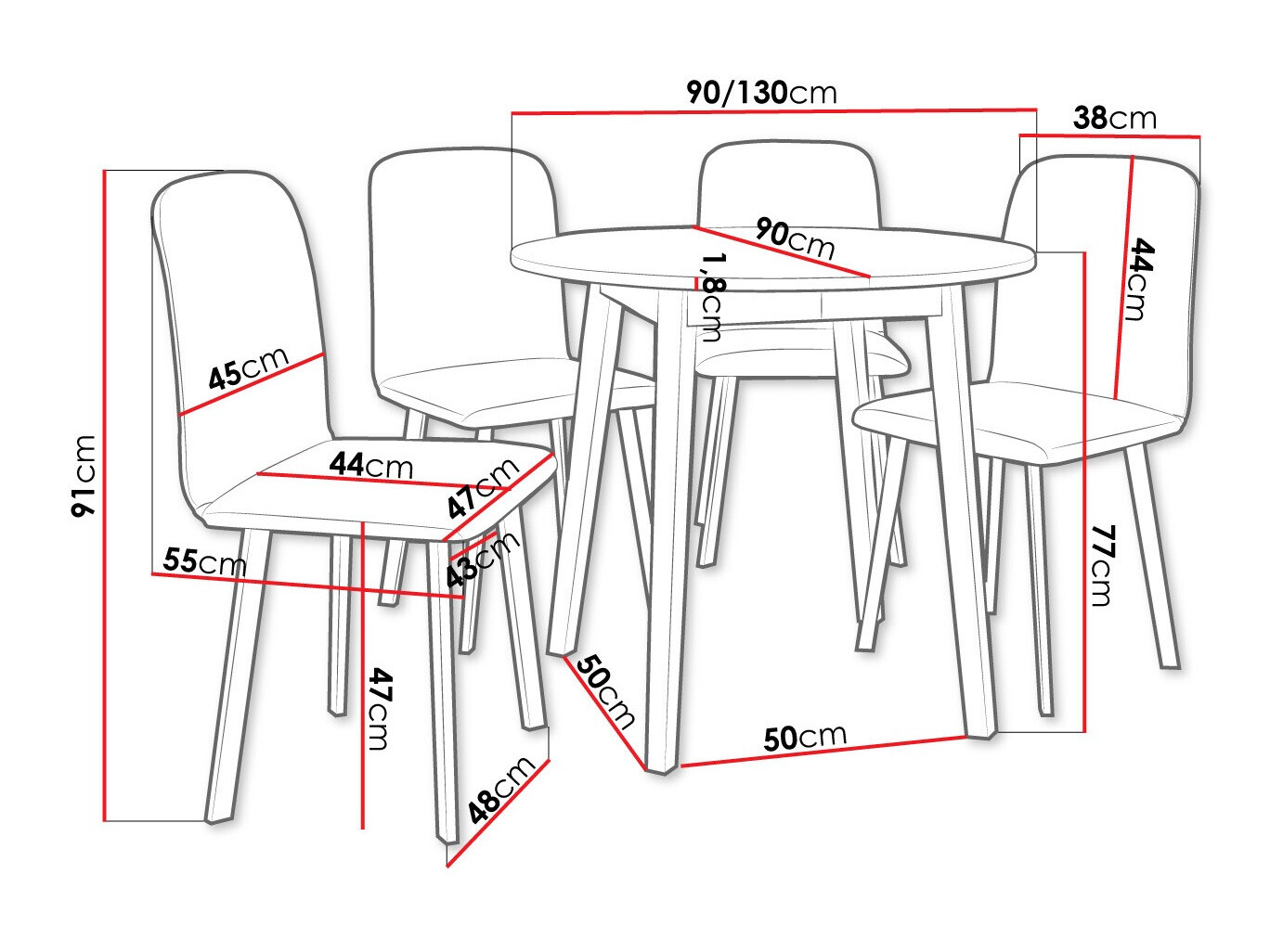 Dining set Edmond 119 (Grey marble + Black)