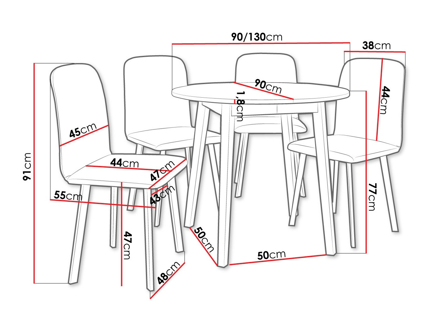 Dining set Edmond 119 (Grey marble + Black)