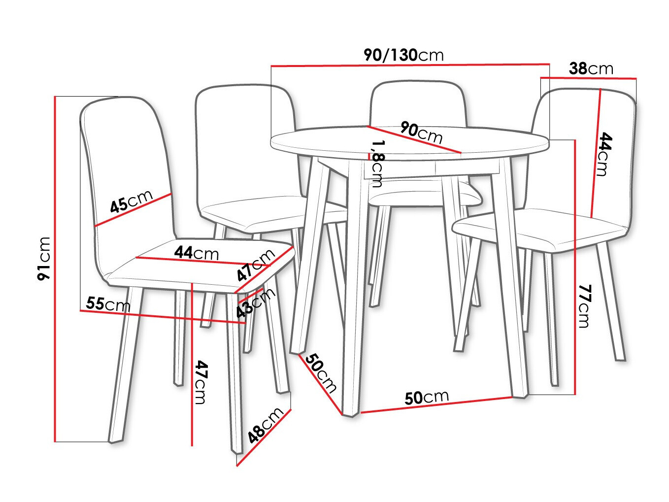Dining set Edmond 119 (Grey marble + Black)