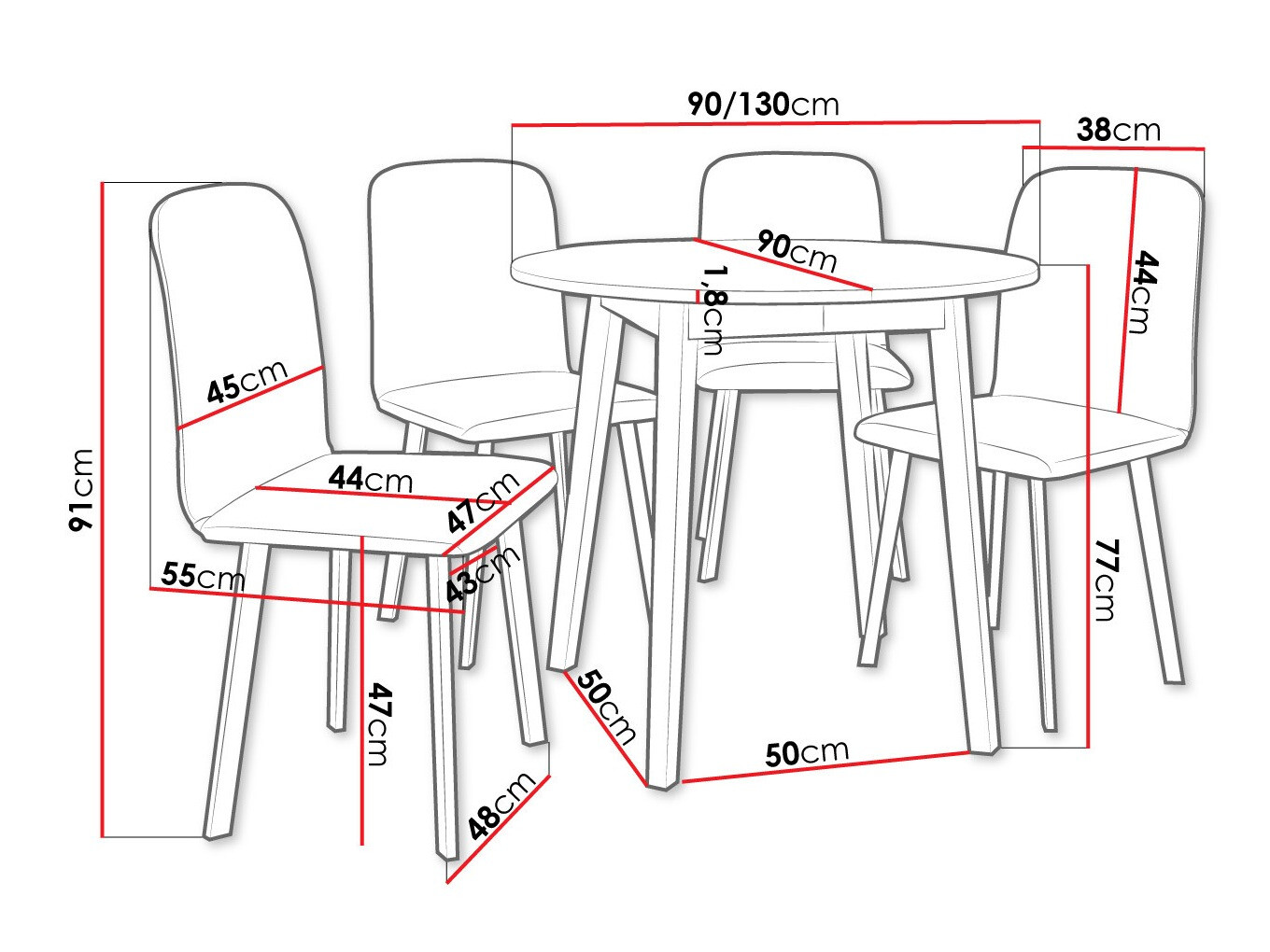 Dining set Edmond 119 (Grey marble + Black)