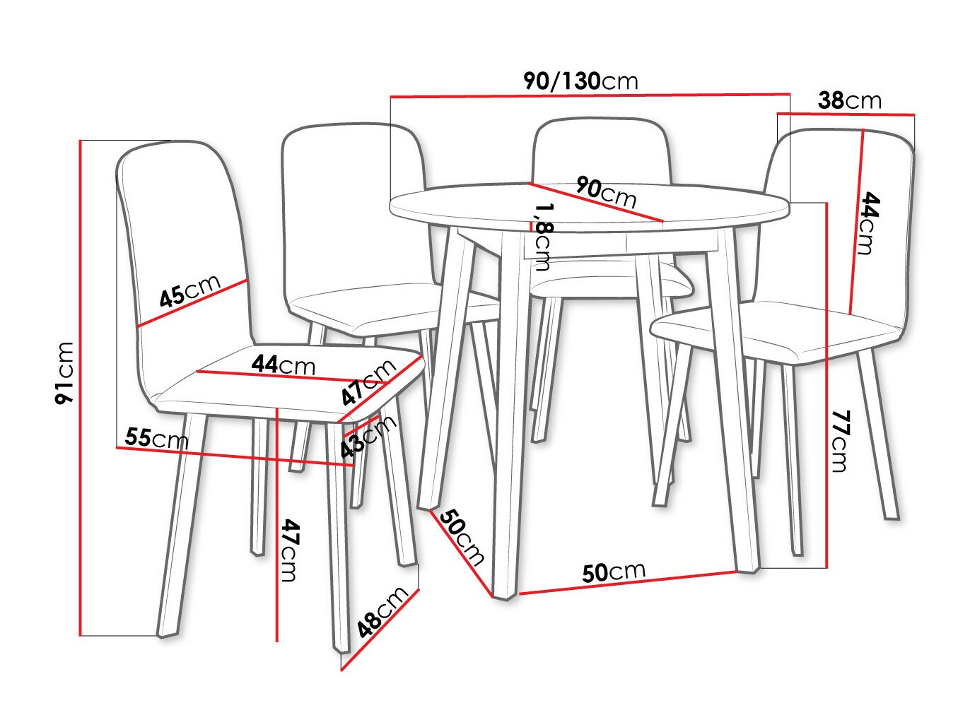 Dining set Edmond 119 (White + Black)